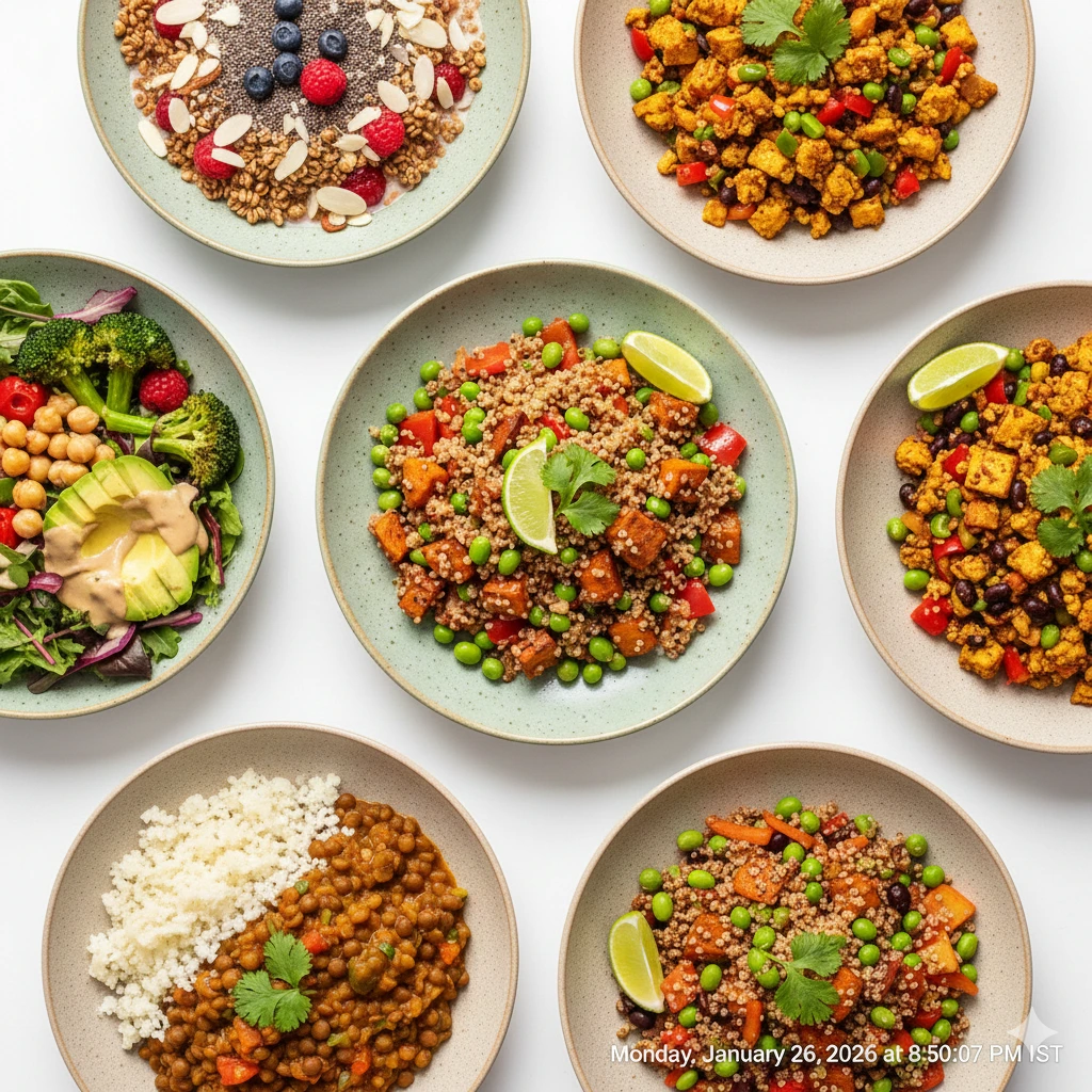 Beautiful food photography of plant-based diabetic meals